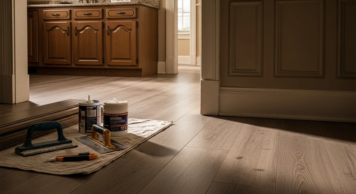 Vinyl flooring installation in residential kitchen or bathroom