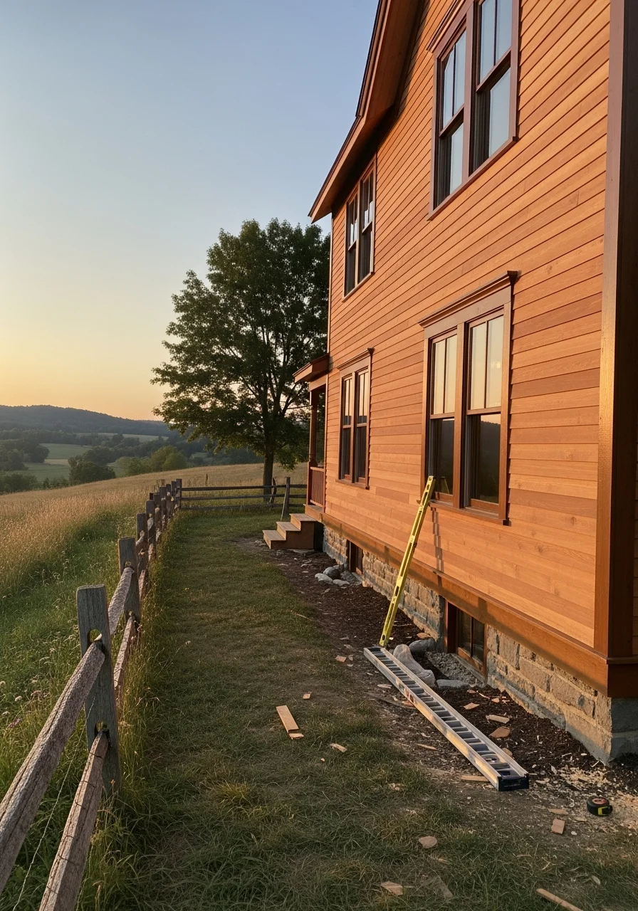 Finger Lakes home exterior detail showing quality craftsmanship in a lakeside or countryside setting.