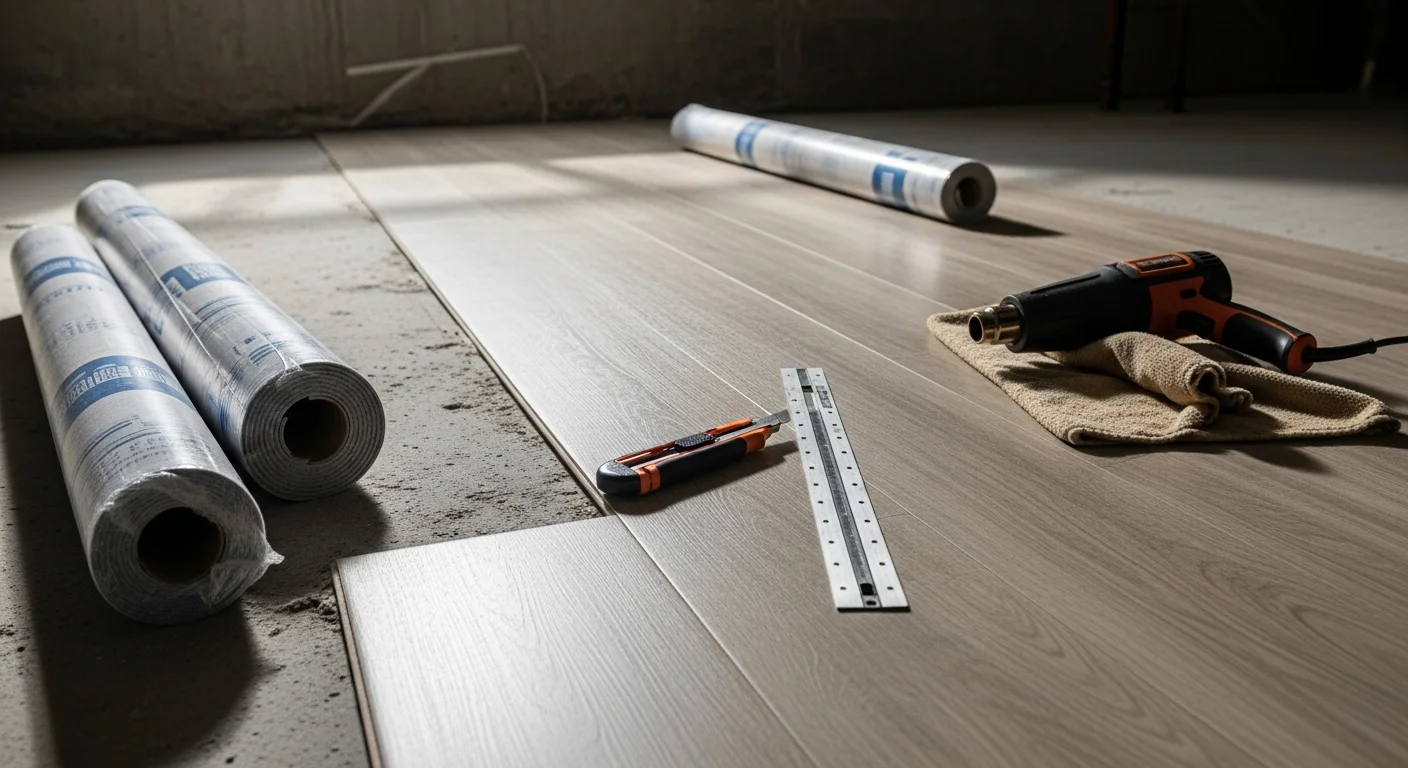 Freshly installed vinyl plank flooring covering the main living area of a Rochester, NY home during a remodeling project. The floor runs wall to wall with clean seams and a smooth, even finish.